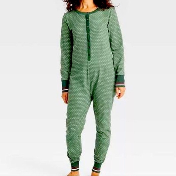 NWT Hearth Hand Magnolia women one piece pajamas butt flap union suit green XS - Picture 1 of 9